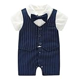 【ノーブランド品】蝶ネクタイ付きロンパース（ストライプ）ネイビー 半袖 (59cm) [並行輸入品]