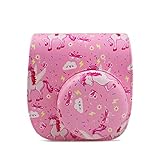 Rieibi チェキケース instax mini 12ケース、チェキ mini11 ケース Fujifilm チェキ instax mini9 ケース instax mini8ケース カメラケース 保護ケース 可愛いカメラバッグ ショルダーストラップ付き 落下防止 全面保護 PUレザー おしゃれ 携帯型（mini 12/11/8/8+/9専用 ピンクユニコーン）