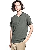 [グッドウェア] 半袖 ポケット Tシャツ Vネック USAコットン 7.6オンス ヘビーウェイト (Large, オリーブ)