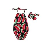 Tovadoo ベビー　二点セット　セットアップ　ロンパース+ヘアバンド　ノースリーブ　西瓜柄　夏　コットンブレンド　可愛い　爽やか　遊園地　リゾート　旅行　室内　出産祝い　新生児　女の子