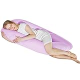 Angel LargeデラックスのU型合計ボディマタニティ妊娠枕with 100 %コットン取り外し可能抗アレルギー枕カバー – フルサイズ – パープル