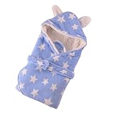 REILI　キッズ　おくるみ　子供　新生児　赤ちゃん　春　秋　冬　ふわふわ　出産祝い　フード付き　コーラルフリース　星側　0～12ヶ月　可愛い (ブルー)
