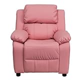 Offex OF-BT-7985-KID-PINK-GG Deluxe Heavily Padded Contemporary Vinyl Kids Recliner with Storage Arm