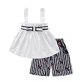 Cutelove 子供服 ベスト ショートパンツ 上下セット ベビー ガールズ 女の子 綿 夏 キッズ ホワイト ネイビー ストライプ チェリー プリント 可愛い