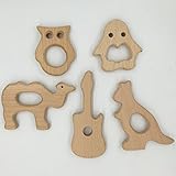 Kissteether 10個赤ちゃんの木製のTeetherオウルカンガルーのカメペンギンのギターの自然歯のおもちゃオーガニックの環境に優しいホルダー看護木のネックレス/ブレスレットベビーギフト (木