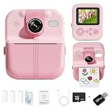 ABS (Pink) 48MPカメラ、1080Pビデオ、4～12歳向け、プリントカメラ、2.4インチIPSスクリーン、MP3音楽、トイカメラ