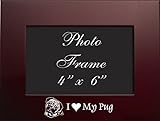 4x6 Brushed Metal Picture Frame-I love my Pug-Burgundy by LXG, Inc.