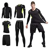メンズ コンプレッションウェア 上下セット スポーツウェア 5点セット 通気防臭 トレーニングウェア パーカー 長袖シャツ 半袖シャツ ハー
