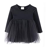 ガールズワンピース 女の子 長袖 チュニック チュールスカート キッズドレス 子供服 プリンセススカート (80cm, ブラック)