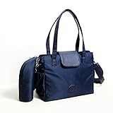 Baby Diapers Bag - Stylish Designer Diaper Bag Purse - for Boy Girl Mom Dad - in Navy Blue with Bott