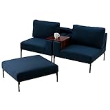 LOWYA （ロウヤ） ソファ カウチソファ 木製 アームテーブル付き レイアウト自由自在 2人掛け 天然木フレーム ファブリック張地 おしゃれ 新生活 ネイビー