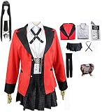 [COMSPORT] 8点セット 蛇喰夢子 コスプレ衣装 ウイッグ付き 賭ケグルイ じゃばみゆめこ cosplay 女の子 ジャケット ブラウス スカート ロングソックス リボンタイ ミケ札 ウィッグ ウィッグネット (M)