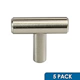 5パックRokハードウェア1 – 9 / 16 "ブラッシュニッケルEuro Tバースタイルソリッドメタルキッチン装飾ノブキャビネット引き出しドアMini Pull