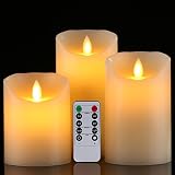 gbateri LED Flameless Candle Set of 3 Dripless Realちらつきワックスピラーライト電池式リアルなDancingキャンドルInclude 10-keyでリ