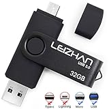 LEIZHAN 64GB メモリー USB フラッシュドライブ Android ブラック 回転式 人気 USB OTG 3.0 マイクロ ペンドライブ 携帯電話用 高速 (64GB, Black)