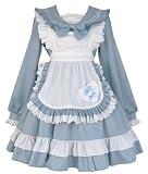 [尚基製造] メイド 服 ゴスロリ ウェイトレス セーラー服 コスプレ 衣装 フリル ロリータ 長袖 コスチュームセット 清楚 可憐 萌え レディース ドレス 喫茶店 遊園地 (ブルー, S)