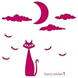 HARRY STICKER ハロウィンウォールステッカー転写式月夜のネコピンクM ハロウィン ｳｫｰﾙｽﾃｯｶｰ転写式 月夜のネコ ピンク M 【1点】