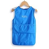 MOMO　ベビーノースリーブ エプロン 子供 幼児 天使の翼スモック　タイプ 食事用　洗濯機でも洗える お食事用防水ビブ キャッチポケット付き キッズ　子供用　男女兼用【5色可選】 (110cm（3～