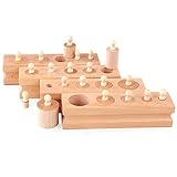 Adena Montessori 木製小型シリンダーブロック ノブ付きシリンダーソケット 感覚教育ツール 幼稚園 早期学習おもちゃ 子供用 4個セット 対象年齢2歳以上。