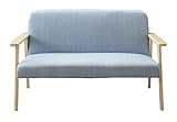 コンパクト 木肘ソファ (2人掛け) (スカイブルー)
