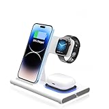 4 in 1 ワイヤレス充電ステーション、急速充電器 充電スタンド 折りたたみ式 時計付き Compatible with iPhone 15 14 13 12 11 Pro/Pro Max 8 Plus 7 XRなど、For Apple Watch/AirPodsに対応 (‎ホワイト-時計付き)