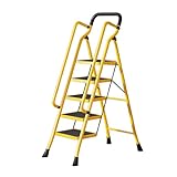 Shilanmei 脚立 折りたたみ 持ち手付き 踏み台 ステップスツール 2段/3段/4段/5段 鉄素材 耐荷重150㎏ ワイドペダル 頑丈 引っ越し 掃除 電球の取替に エアコン掃除に 滑り止め付き 多機能 室内 屋外 折りたたみ式はしご (5段（ハンドル付き）)