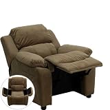 Deluxe Heavily Padded Contemporary Brown Microfiber Kids Recliner with Storage Arms [並行輸入品]