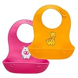 Jolieer 食事用エプロン ロールアップビブ スタイ お食事 離乳食 2枚セット (オレンジ + 赤)