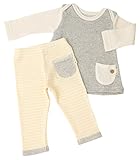 優雅 yuga☆【箱入り】「コンビ・チュニック 100cm +ボーダー・レギンス 100cm 2点セット グレー×イエロー」  オーガニックコットン100%   ベビー 服  男の子 女の子 兼用 ロ