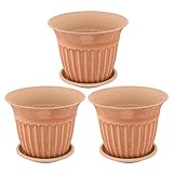 uxcell 鉢 フラワーベース 花器 植木鉢 家庭 プラスチック製 ティーテーブルの装飾 植物 花 ホルダー 植木鉢 容器 ブラウン 3号皿付