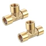 uxcell 真鍮ティーパイプ継手 1/4" x 1/4" x 1/4" N PT 3ウェイTコネクター ガス輸送接続パイプライン用 2個セット