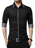 【Smile LaLa】 メンズ シャツ カッターシャツ ワイシャツ ビジネス フォーマル シンプル 長袖 男性 襟 付き スリム 春 夏 秋 冬 (L, ブラック)
