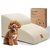 KYAKO 犬 階段 犬 ステップ 高さ40CM ペット 階段 犬 スロープ ドッグステップ ペット スロープ ペット用階段 犬 段差 ケガ防止 滑り止め付き カバー取り外し可能 35D高密度 ハンドル付 小型犬 シニア犬 子犬適用 (BEIGE, 2段UP)