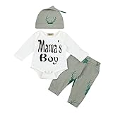 杜屋トヤ　新生児服　上下セット　ルームウェア　英字　鹿　長袖Ｔシャツ ロンパース　パンツ　帽子　かわいい　シンプル　洋式　秋　冬　カジュアル　遊び　お出かけ　プレゼント　女の子　男の子　赤ちゃん　70