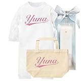 出産祝い 名入れ ギフトセット / 長袖 ロンパース & トートバッグ [GP202] 80cm [Rom]ホワイト×ピンクロゴ 出産祝い 誕生日 プレゼント おしゃれな 名前入り ギフト