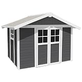 フランス発のお庭に馴染む白い小屋型収納庫　「Grosfillex ゴーフィレックス フレンチシェッド グラン」壁グレー×縁ホワイト