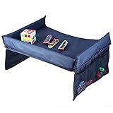 ONEDONE 折りたたみ チャイルドトレイ カーシート ベビーカー 撥水 簡易テーブル メッシュポケット付き (青)