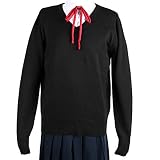 Blostirno スクールセーター 女子 Vネック セーター 制服 学生 無地 綿 女子高校生 ブラック（JP0073B-M）