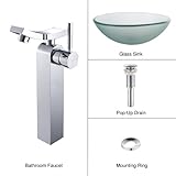 Kraus C-GV-101FR-12mm-14300CH Frosted Glass Vessel Sink and Unicus Faucet Chrome by Kraus
