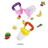 Baby Food Pacifier Fresh Food Feeder Teething toy Fruit Teether for 6-12 months boy girl2 PCS(PinkYe