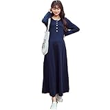 【acqua pesca 】マタニティ　ワンピース　授乳服　長袖　秋冬　前ボタン (Ｍ, ネイビー)