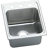 Elkay DLR1720102 2-Hole Gourmet Lustertone Stainless Steel Single Basin Kitchen Sink, 17-Inch x 20-I