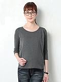 Angeliebe エンジェリーベ マタニティ トップス 授乳口 付 綿 混 やわらか フライス ラウンド ネック 七分 袖 Tシャツ 産前 産後 妊婦服 M ～ L 杢 チャコール