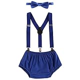 子供服 ベビー服 夏 3点セット 蝶ネクタイ ズボンつり 半ズボン 赤ちゃん 着ぐるみ 新生児 男の子 下着パンツ 3-24か月 サロペットパンツ (サファイア色)