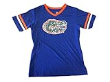 Florida GatorsコロシアムGirlsブルーウルトラソフトスパンコールロゴSS VネックTシャツ( M )
