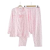 Ainial　マタニティ　パジャマ　授乳服　授乳口付　ルームウェア　上下セット　2点セット　長袖　長パンツ　オールシーズン　前開き　ストライプ　可愛いリボン　丸襟　綿100%　2重ガーゼ　部屋着　ナイ