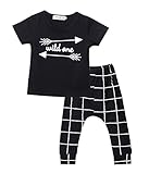 ベビー　子供服　コットン　半袖Ｔシャツ　ロングパンツ　格子柄　2点セット　超柔らかい　ファッション　赤ちゃん　出産祝い　普段着　ブラック (90)