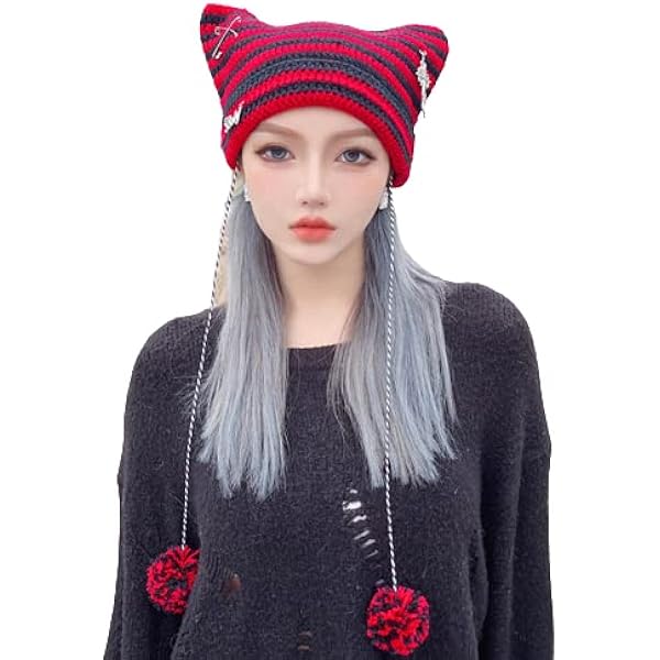 ❤︎‬猫耳帽子 ニット帽　y2k　サブカル‪‪ ゴシック ❤︎ 猫耳ニット帽 ゴシック パンク y2k サブカルオリジナル