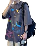 [セカンドルーツ] Tシャツ メンズ ポップ デザイン イラスト プルオーバー トップス 夏 ワンポイント お洒落 私服 かっこいい ヒップホップ オーバー サイズ シンプル プリント ロゴ 運動 作業着 ストリート ビック シルエット ゆったりめ ランニング レトロ 学生 部屋着 スクール ビジネス プレゼント 明るい 男の子 男子 カッコイイ 灰 グレー 4S-R28-GYXL