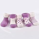 【GLASS FROG】ベビーソックス 新生児 キッズソックス 折り返し ふわふわ 5足セット（パープル,8-10cm）